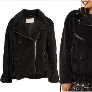 NWT Women’s Free People So Cozy Slouchy Fleece Moto Jacket- Small, Black